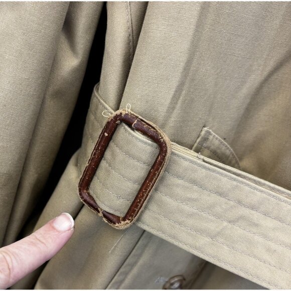 M Hyman And Son Heavy Lined Trench Coat Mens 56 R Tan Belted Wool Collar Long - Picture 12 of 16